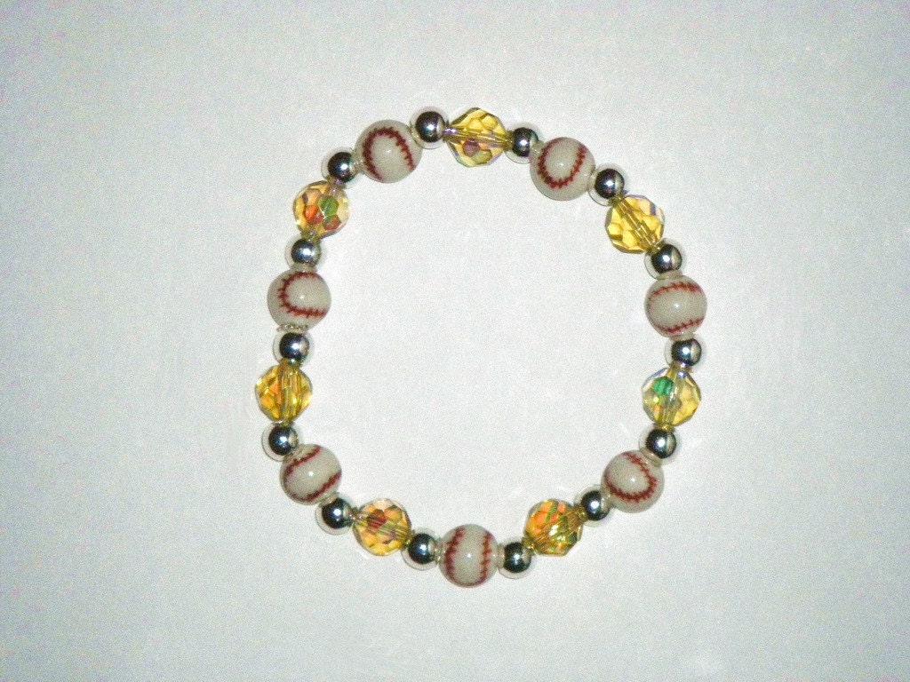 Team Yellow Baseball / Softball Bracelet:  Hand-Made Jewelry By T.L.C.