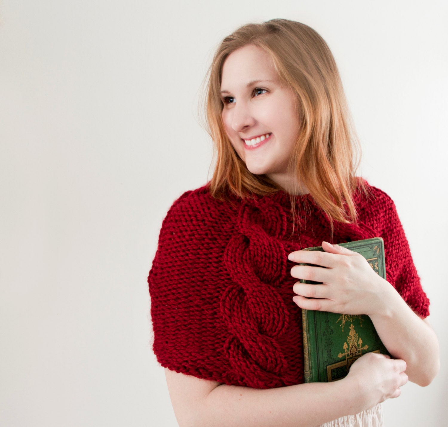Knit Red Cable Chunky Shrug