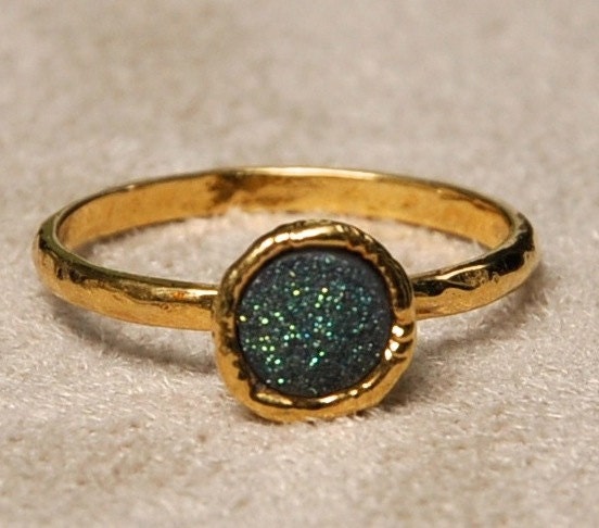 Peacock Green Druzy Ring