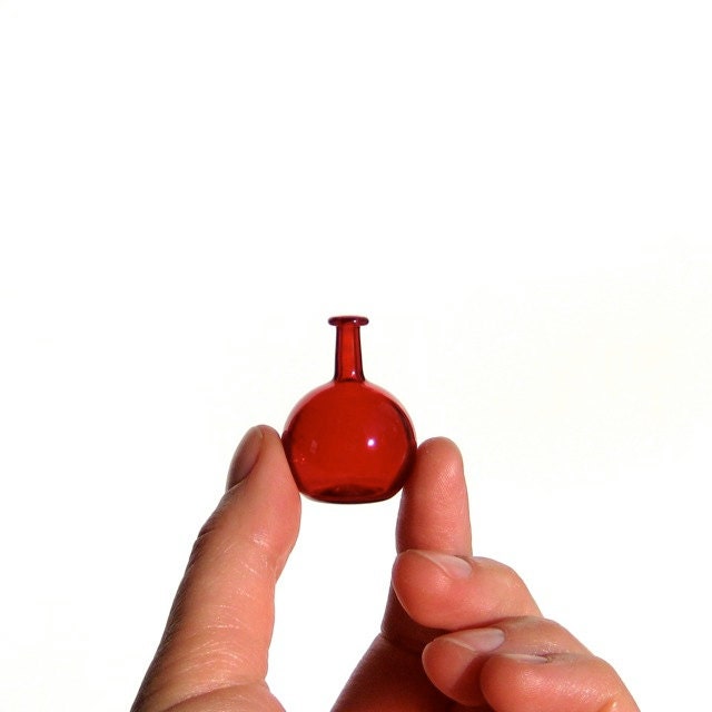 Miniature Bottle in Red,  Hand Blown Glass