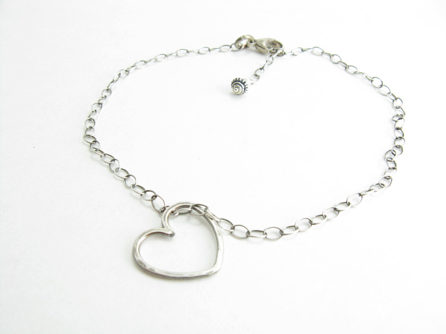 Sterling Silver Anklet Ankle Bracelet Floating Heart Ankle Bracelet Handmade Metal Jewelry