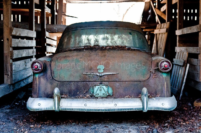 Vintage vehicle Photography auto man cave bumper green mud tail lights detroit ford customline On my way to heaven 11x14 fine art photo - brandMOJOimages