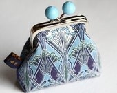 Soft blue bobble silver frame blue Liberty coin purse art deco