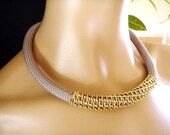 Rope Necklace, Nautical Sailing Necklace, Statement Necklace, Tribal Necklace, Gray Grey Rope and Gold Plated Chain