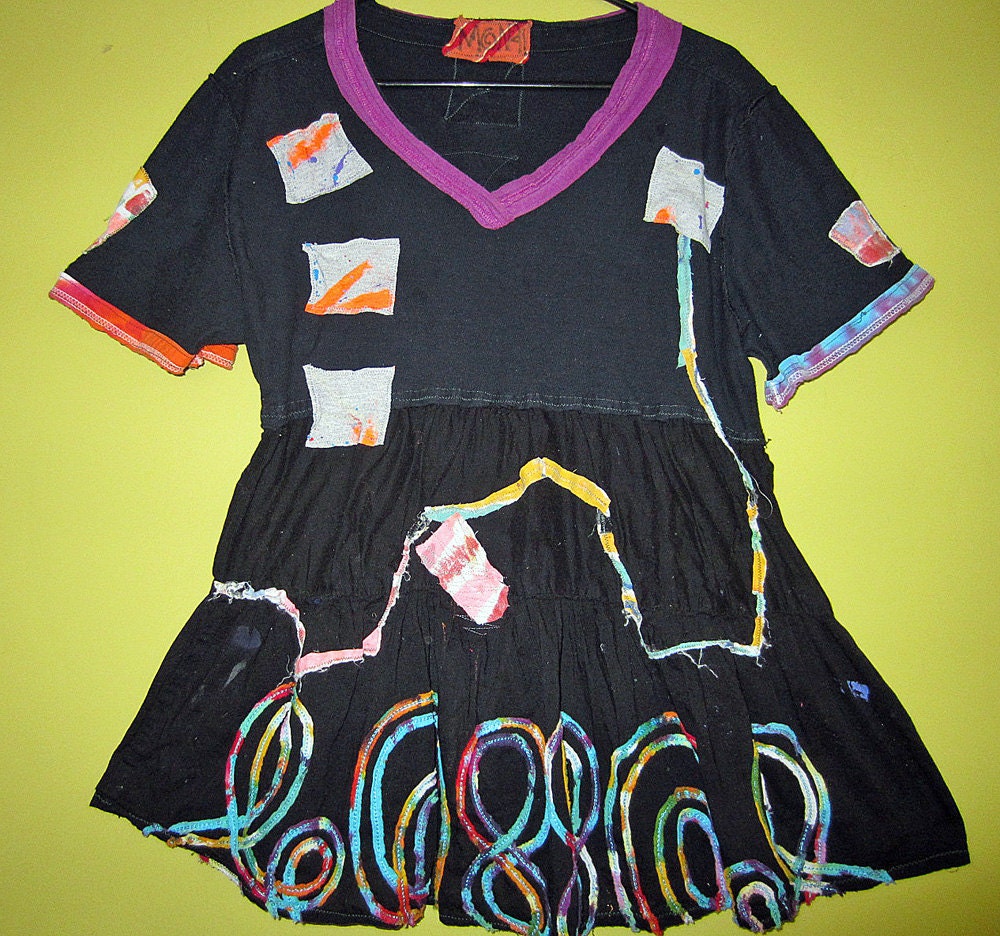 Sassy Black and Bright short sleeve Cotton artist top fits sm med