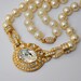 Vintage Ciner Chunky Faux Pearl Clear Rhinestones Gold Tone Bling Necklace High Fashion Ornate