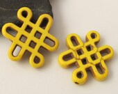 2 beads - Tibetan knot symbol magnesite beads - Yellow color - GM159