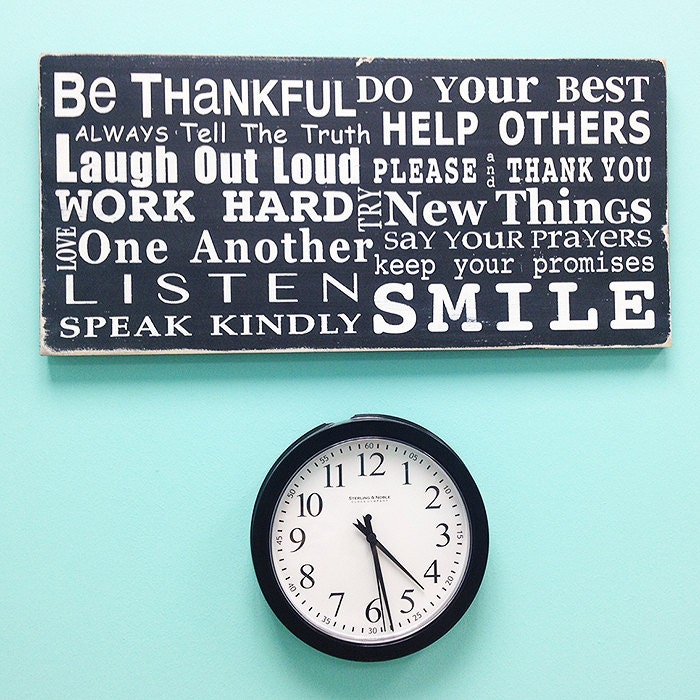 NEW Family Rules Sign - Be Thankful - Typography Word Art in Landscape