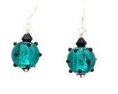 Teal Blue and Black Lampwork Earrings