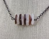White And Brown Sea Glass Necklace Gunmetal Chain Handmade