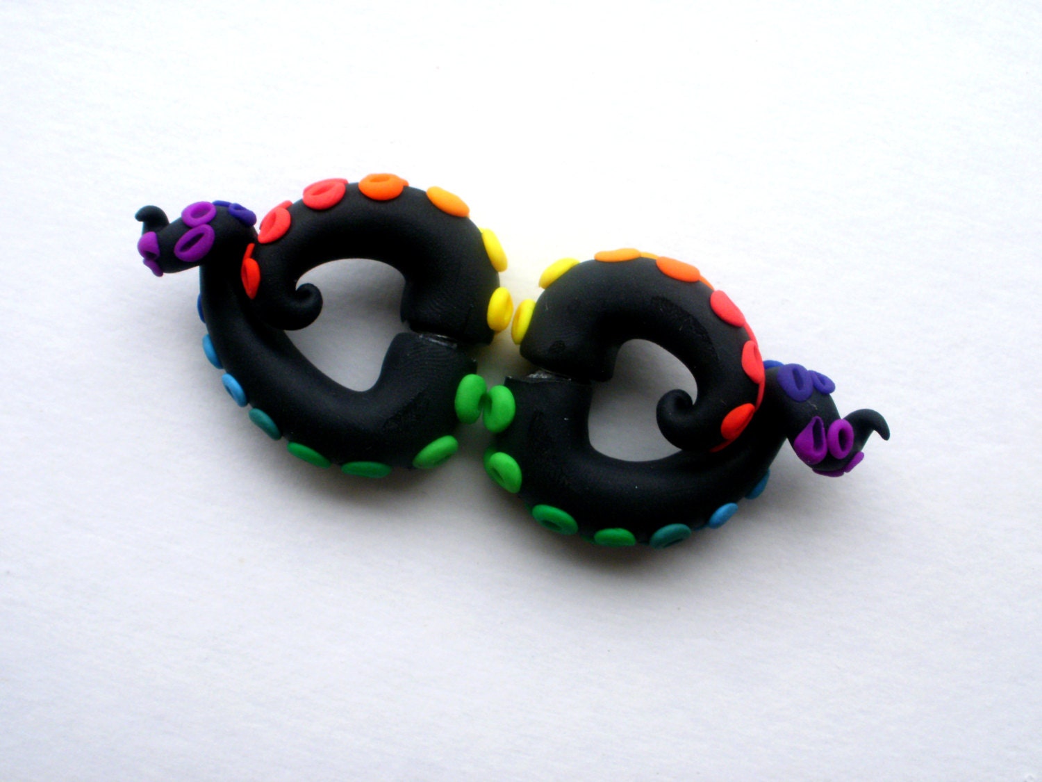 Dark Rainbow Tentacle Earring Fake Gauge Octopus Squid Monster