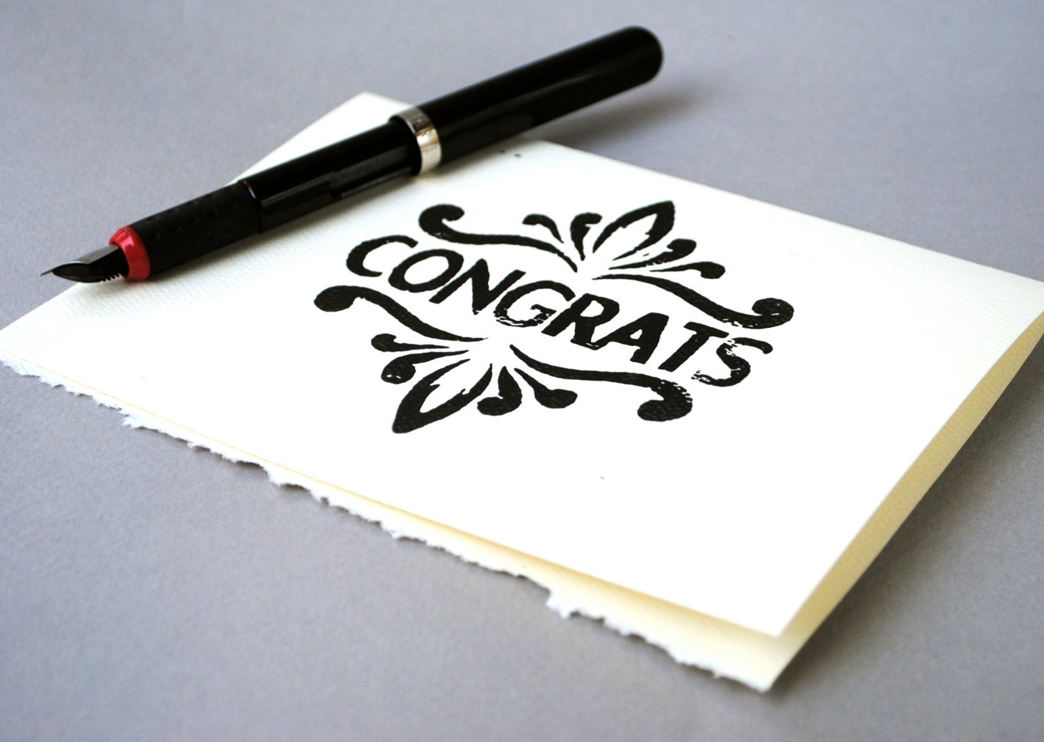 Ornate Congrats Notecard, Handprinted Congratulations Card