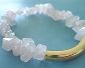 Rose Quartz Chip & Gold Bar Elastic Bracelet - Stacking, Layering, Bohemian, Chic, Simple