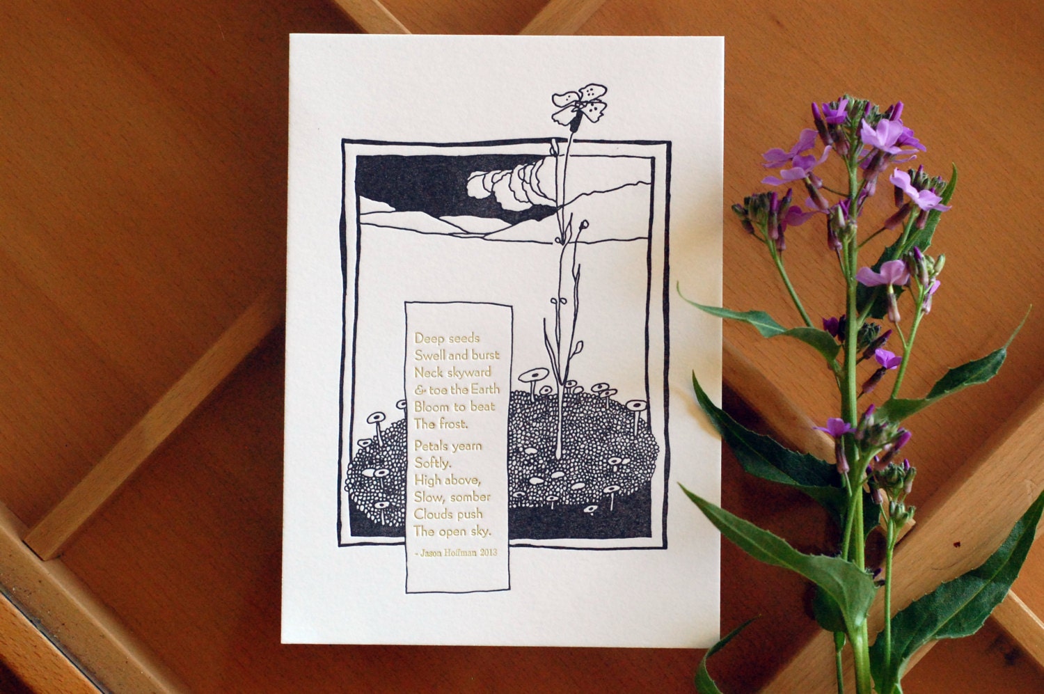 Letterpress Fine Art Print and Poem Titled "Deep Seeds".