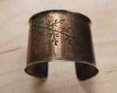 Cuff Bracelet with Botanical Embossing on Antiqued Brass