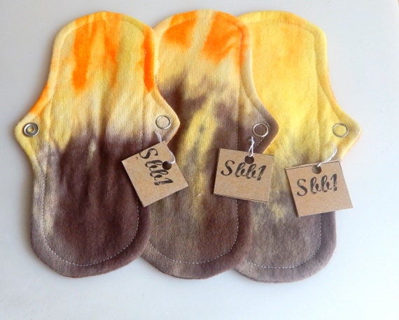 3 Washable Menstrual Cloth Panty Liners OOAK Sunset Hand Dyed Design in Pure Cotton Flannel Ready to Ship