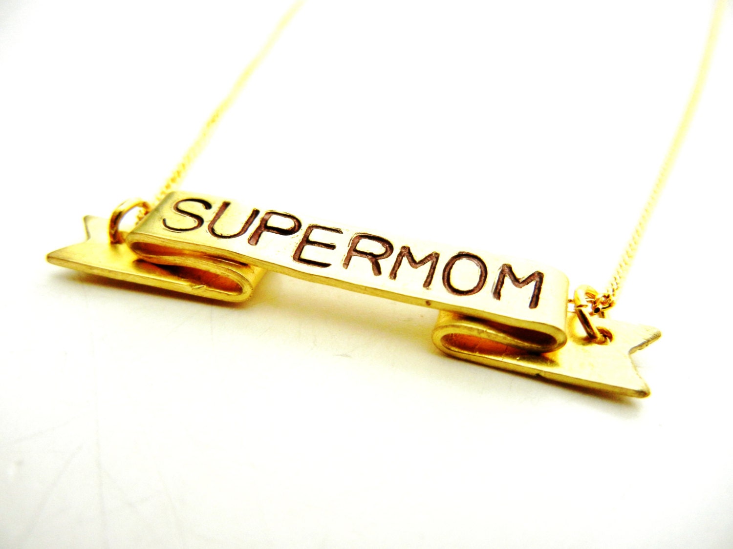 SuperMom Mothers Day Necklace Banner Mom Gold Personalized Customizable