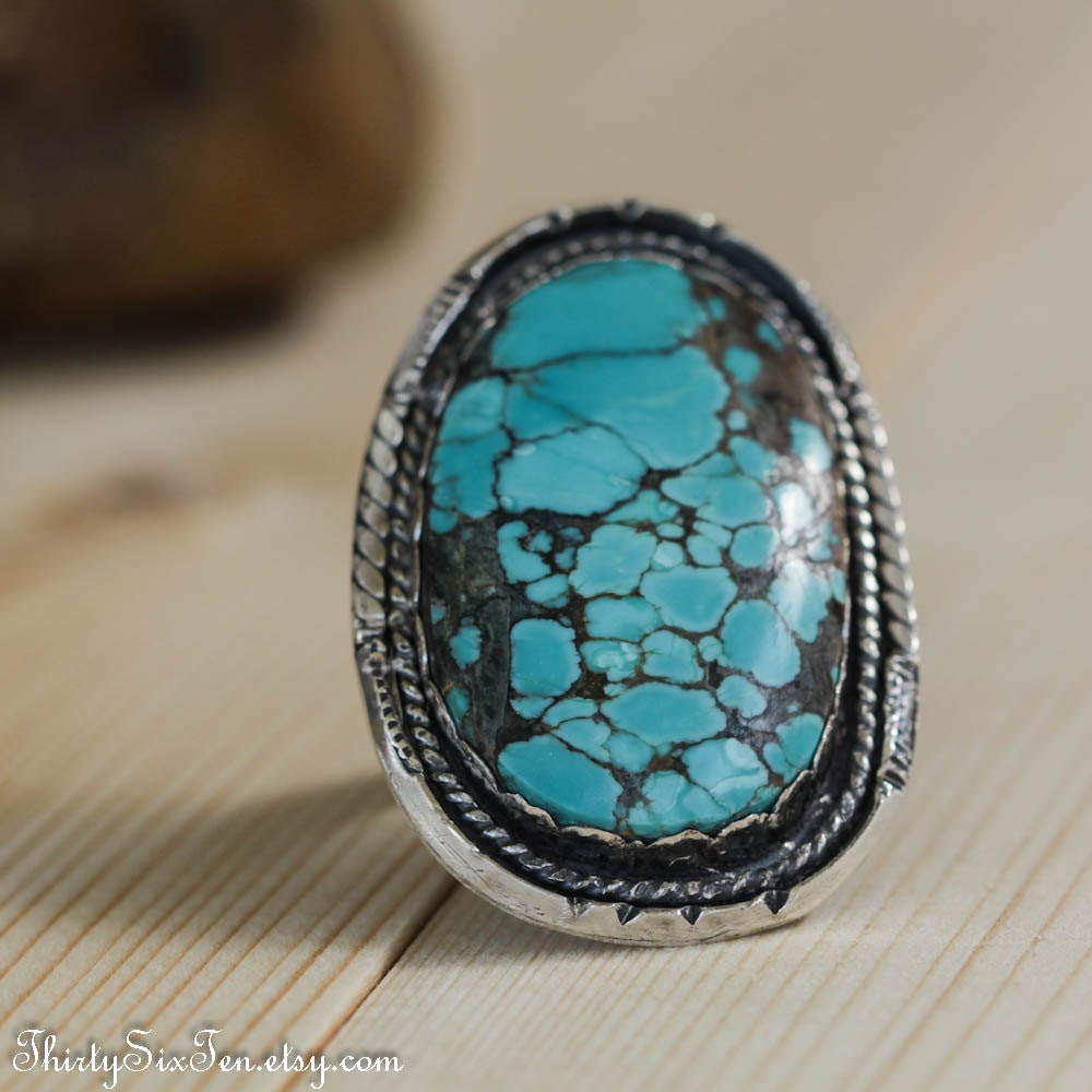 Large Turquoise Cocktail Ring size 7.5