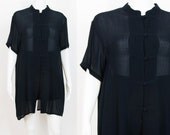 Gauzy Mao Collar Knot Button Top / Tunic / S / M / L
