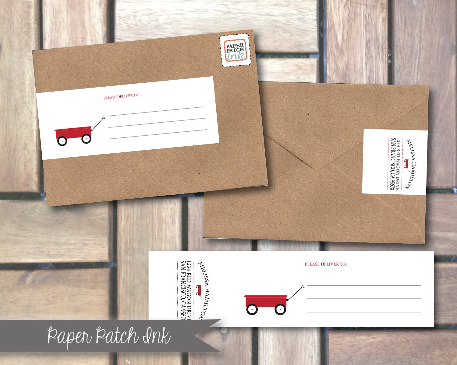 Red Wagon Wrap Around Address Label PDF Sheet  -  Printable - DIY