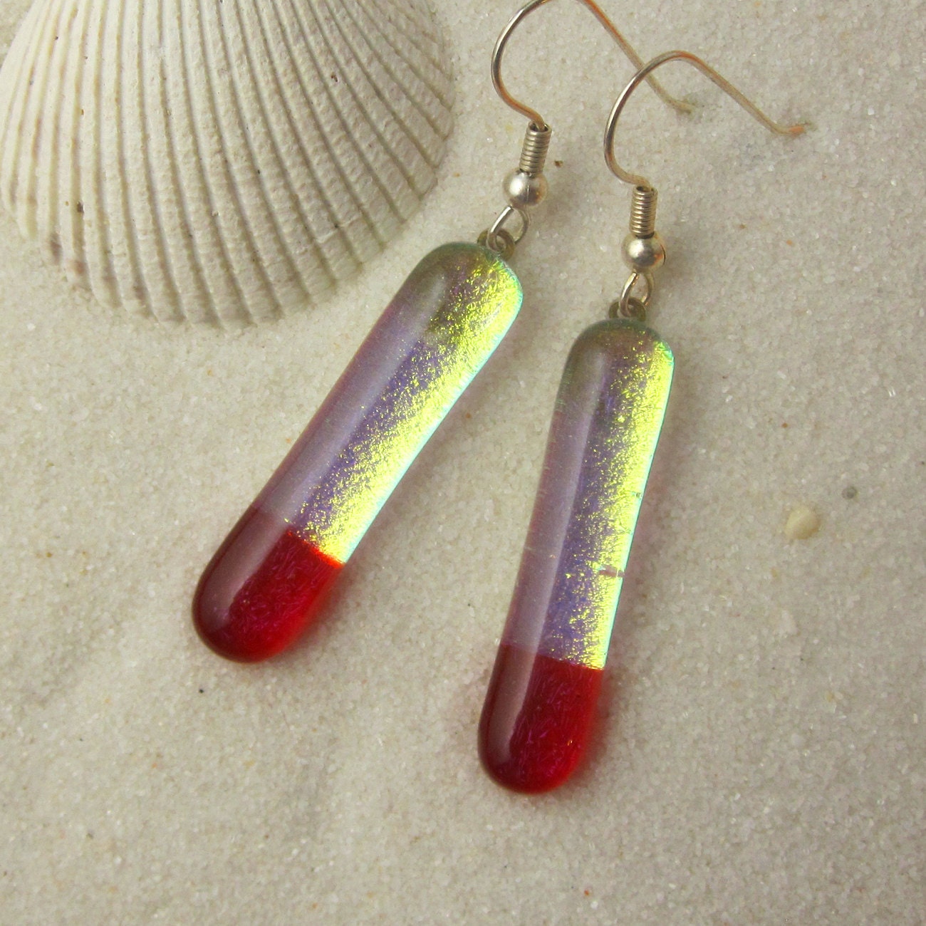 Golden Red Dichroic Earrings  - DGE 347