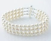 Bridal Bracelet, 3 Strand Swarovski Pearl Bracelet with Sterling Silver Findings