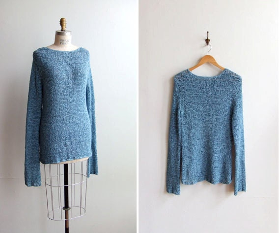 Vintage 1990s slouchy blue knit sweater