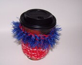 Red White Blue Crochet Coffee Cup Cozy, Coffee Cup Sleeve, Teacher's Gift or Stocking Stuffer for the Coffee Lover, Red White Blue