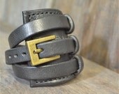 Mens Black Leather Wrap Cuff Bracelet