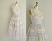 vintage 1950s dress / 50s tulle lace prom dress / 1950s XS cupcake party dress