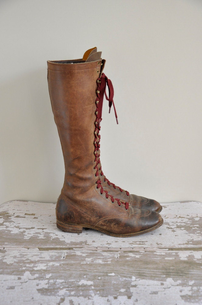 vintage 1930s boots / 30s rare marron lace up boots / 1930s antique boots