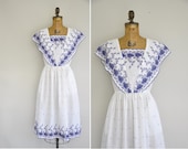 vintage 1970s dress / 70s embroidered floral dress / 1970s bohemian summer dress