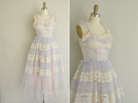 vintage 1950s dress / 50s tulle lace prom dress / 1950s XS cupcake party dress