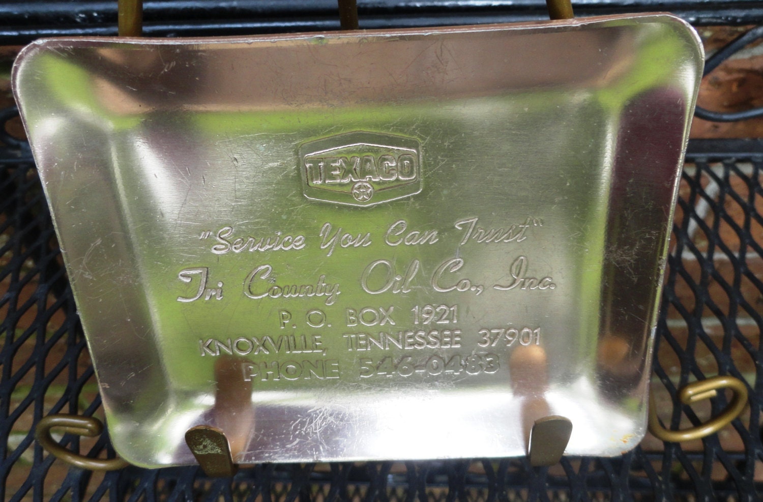 Metal Texaco Business Card, Gold Texaco Ashtray, Metal Business Card Holder, Vintage Texaco Advertising Collectible