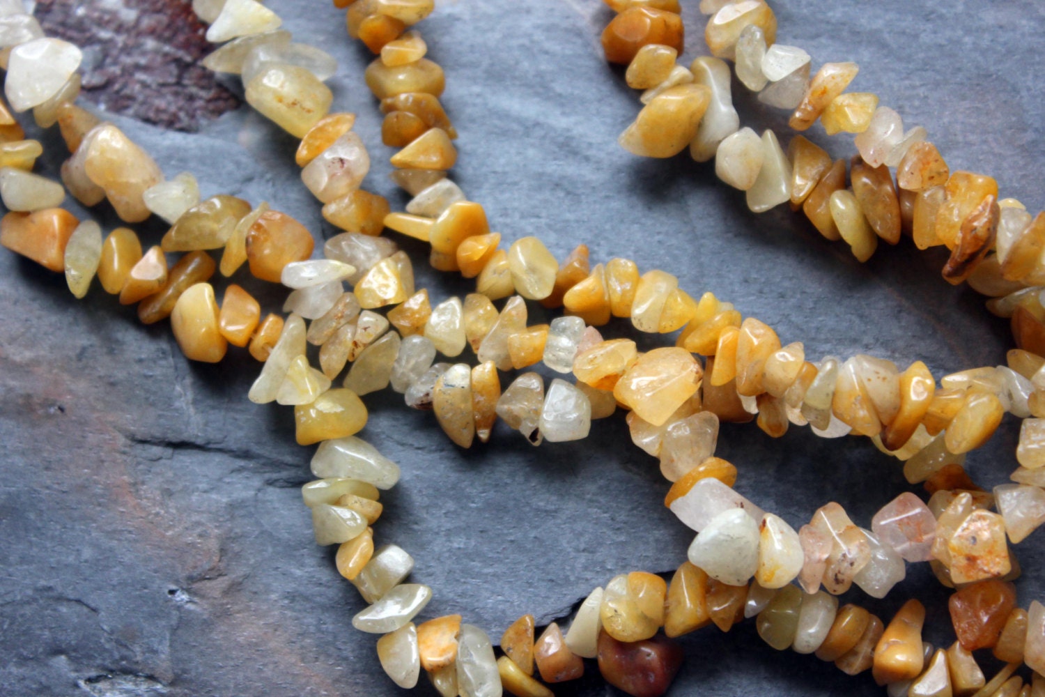 Golden Yellow Pre-Drilled Stone Chip Beads - 36 INCH STRAND