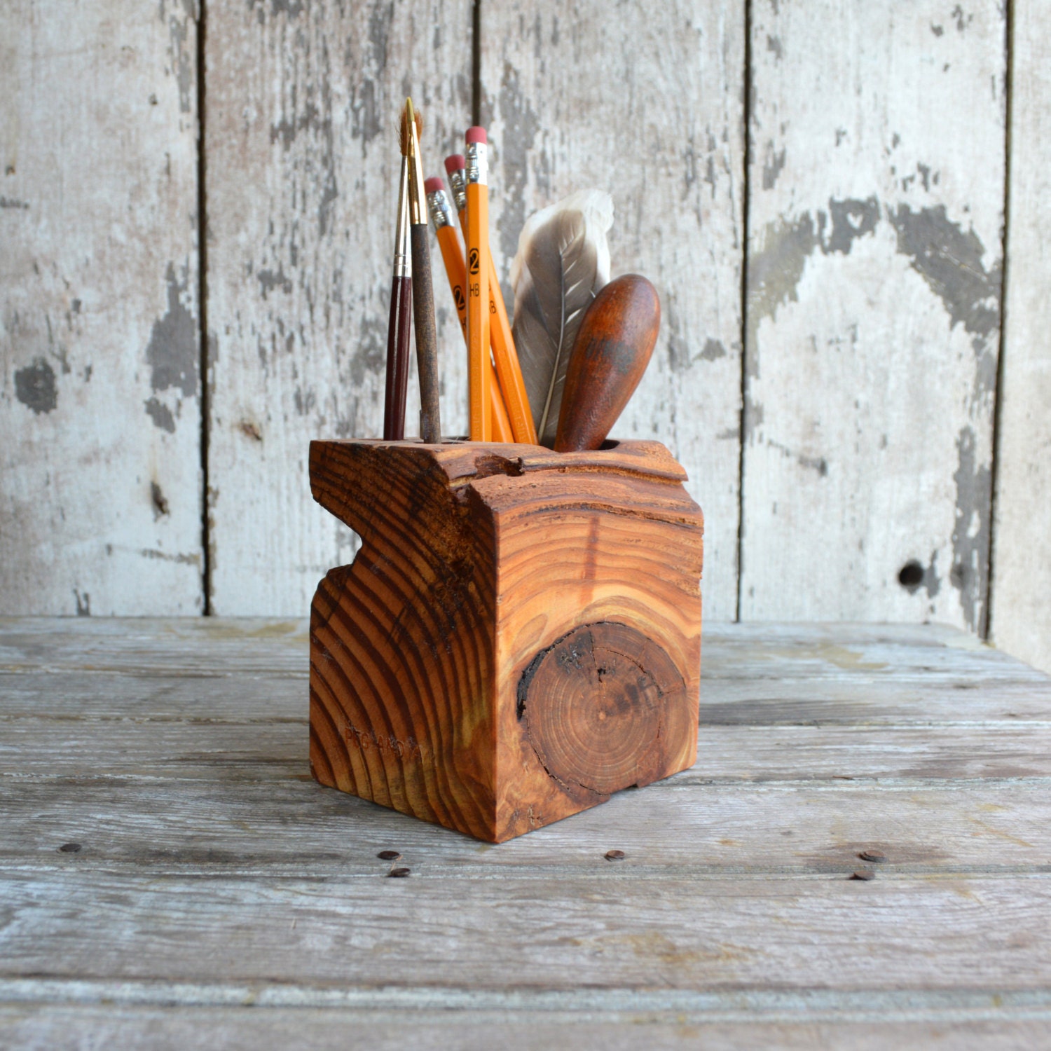 One of a Kind Small Desk Caddy: Reclaimed wood.