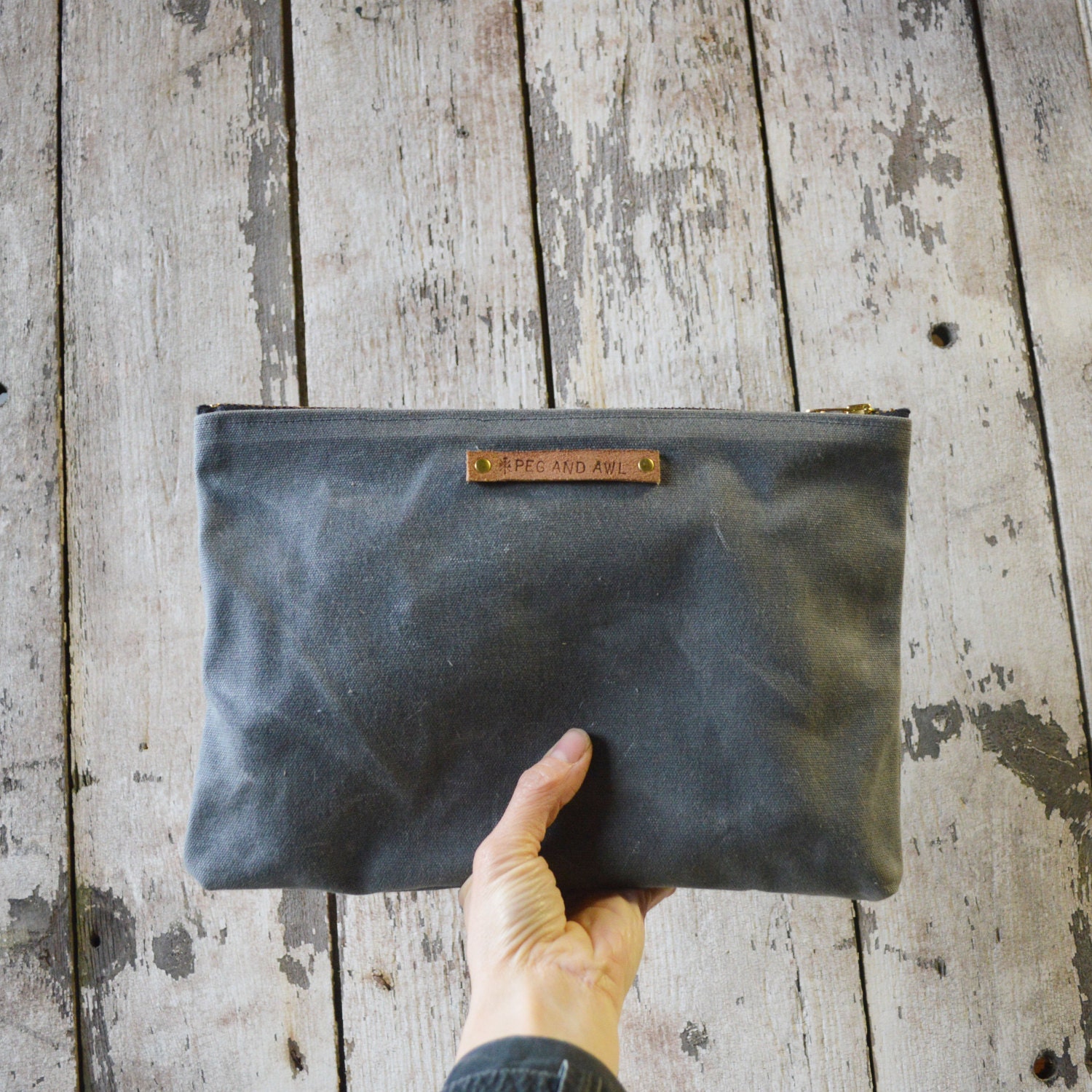 Large Waxed Canvas Pouch: Slate