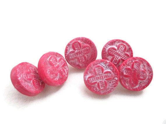 Shank button set of six salmon color textural small rounds