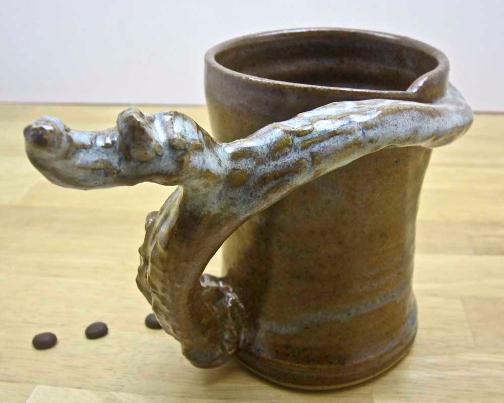 Handmade Stoneware Pottery Clay Mug Stein Tankard Brown 12 ounces with Deer Antler Handle