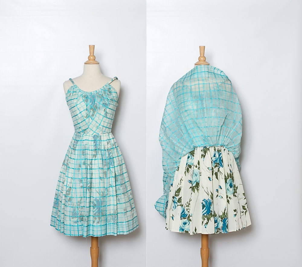 vintage 1950s aqua blue cocktail dress