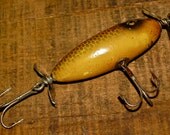 Antique Wooden Fishing Lure / Glass Eyes & Scale Finish Body