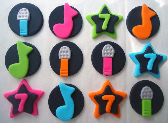 Edible Cupcake Decorations - Karaoke Party - Microphone and Music Cupcake Toppers Il_570xn