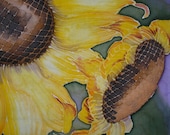 Sunflower Hand Painted Quilt Block Fabric Panel