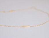Tiny Gold Bar Necklace - simple gold filled minimal modern small slender geometric everyday jewelry - adenandclaire