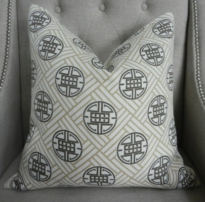 Decorative Designer Pillow Cover - 20"X20" - Windsor Smith for Kravet  - Insignia print in barley - Pattern on the front