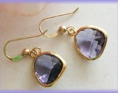 Gold Framed Iolite Glass Stone Pendant 14k gf Earrings by AnnTig, Wedding, mothers day, birthday