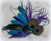 Peacock bridal fascinator hair accessory, wedding feather hair clip, green, turquoise, blue