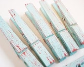 Sky & Coral (Blue/Coral) Distressed Clothes Pins - Shabby Chic 6 Pack