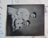 miniature GEM tintype photo - 2 WOMEN in white dresses, sitter, multiples  - GTE06