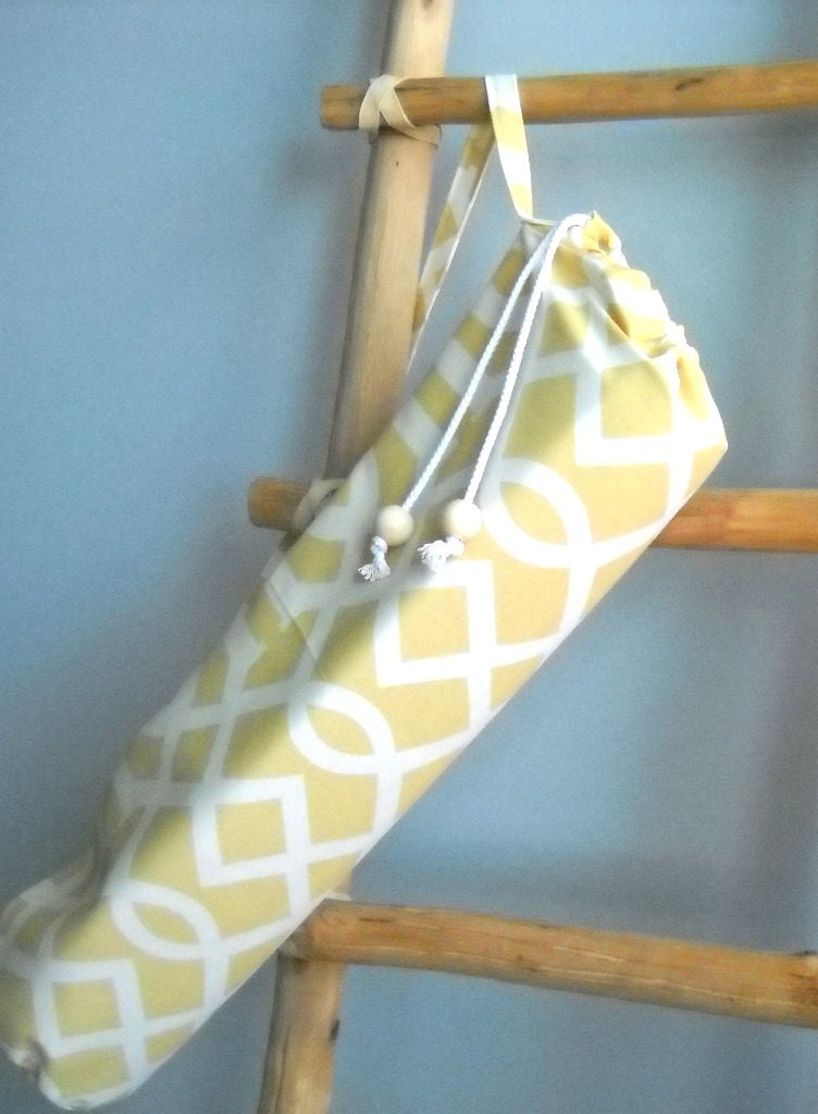 Yoga Mat Bag - Canvas, Yellow and White Design